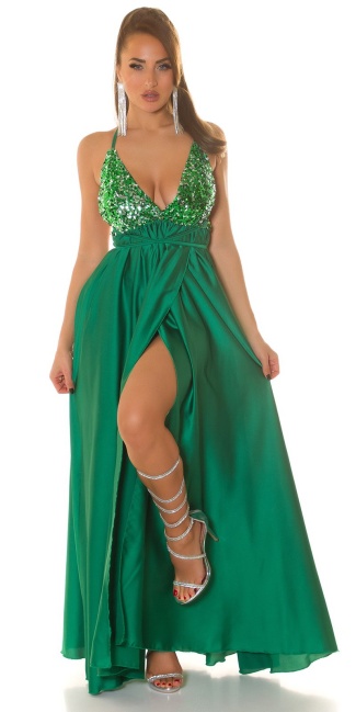 Maxidress with sequins & leg slit Green